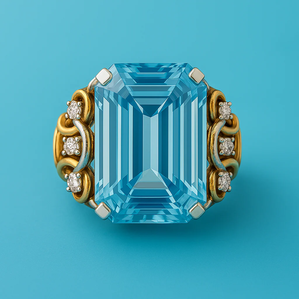 Vintage Layered Blue Zirconia and Gold Ring - Image 5