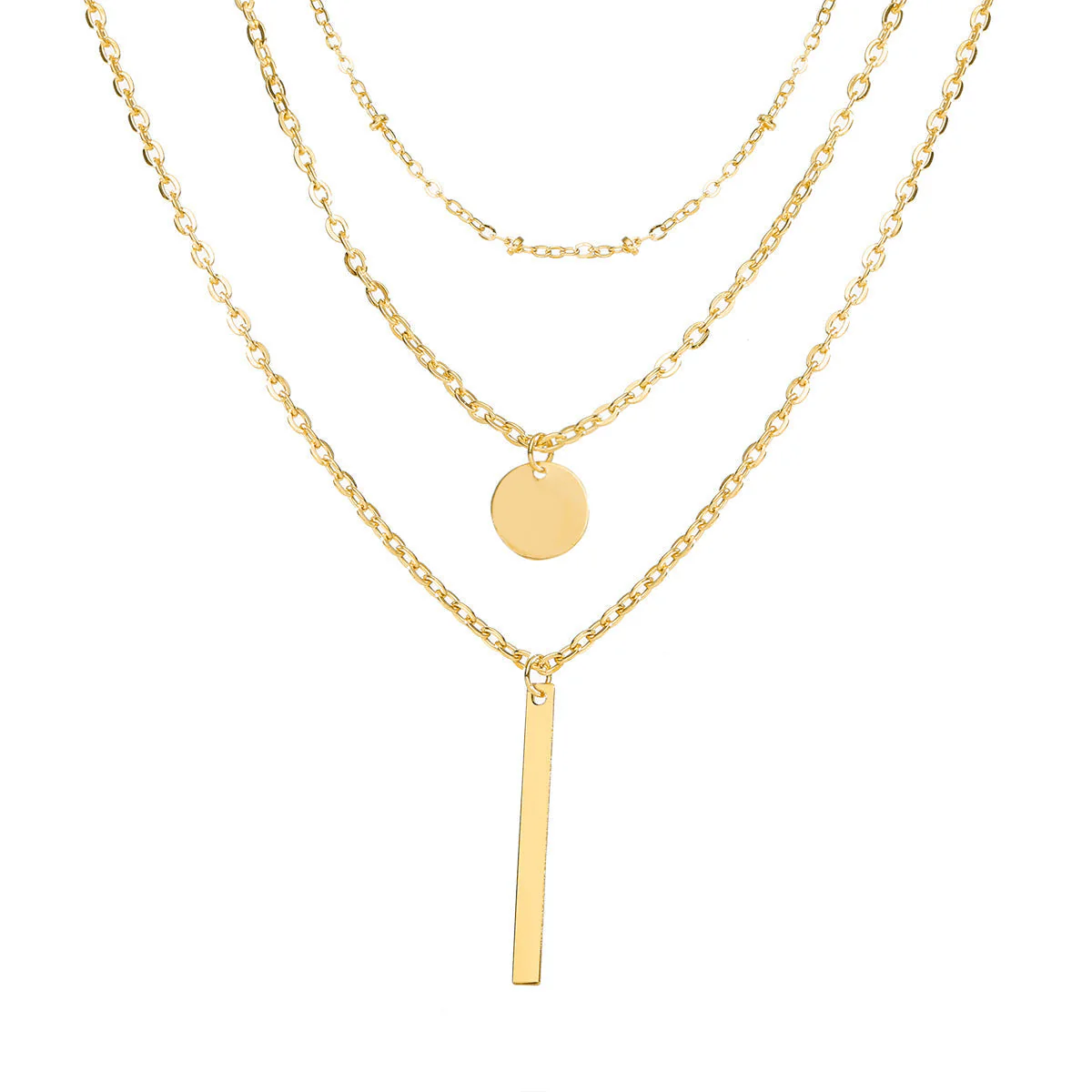 Vintage Layered Chain Necklace with Geometric Pendant - Image 3