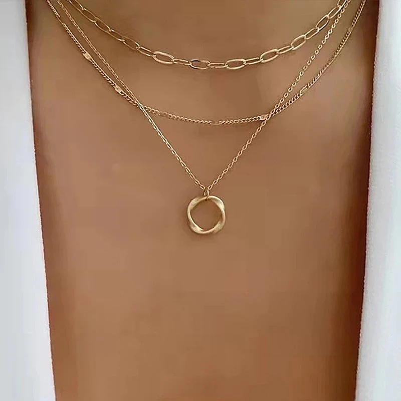 Vintage Layered Chain Necklace with Pendant