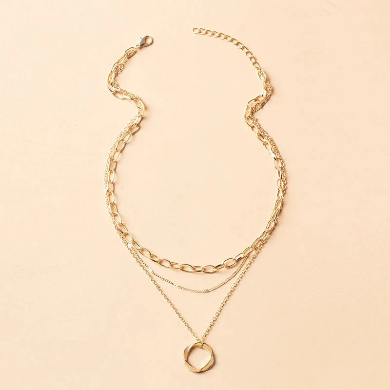 Vintage Layered Chain Necklace with Pendant - Image 3
