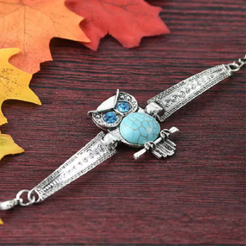 Vintage Owl Turquoise Charm Bracelet - Image 2