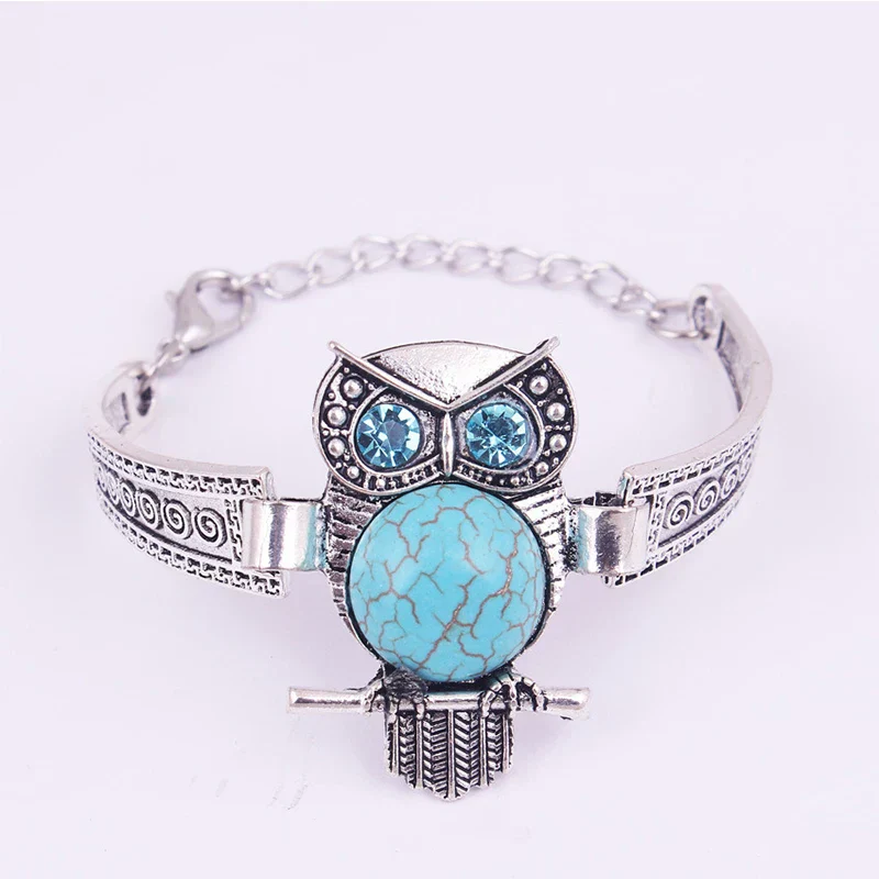 Vintage Owl Turquoise Charm Bracelet - Image 3