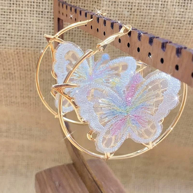 Vintage White Butterfly Hoop Earrings