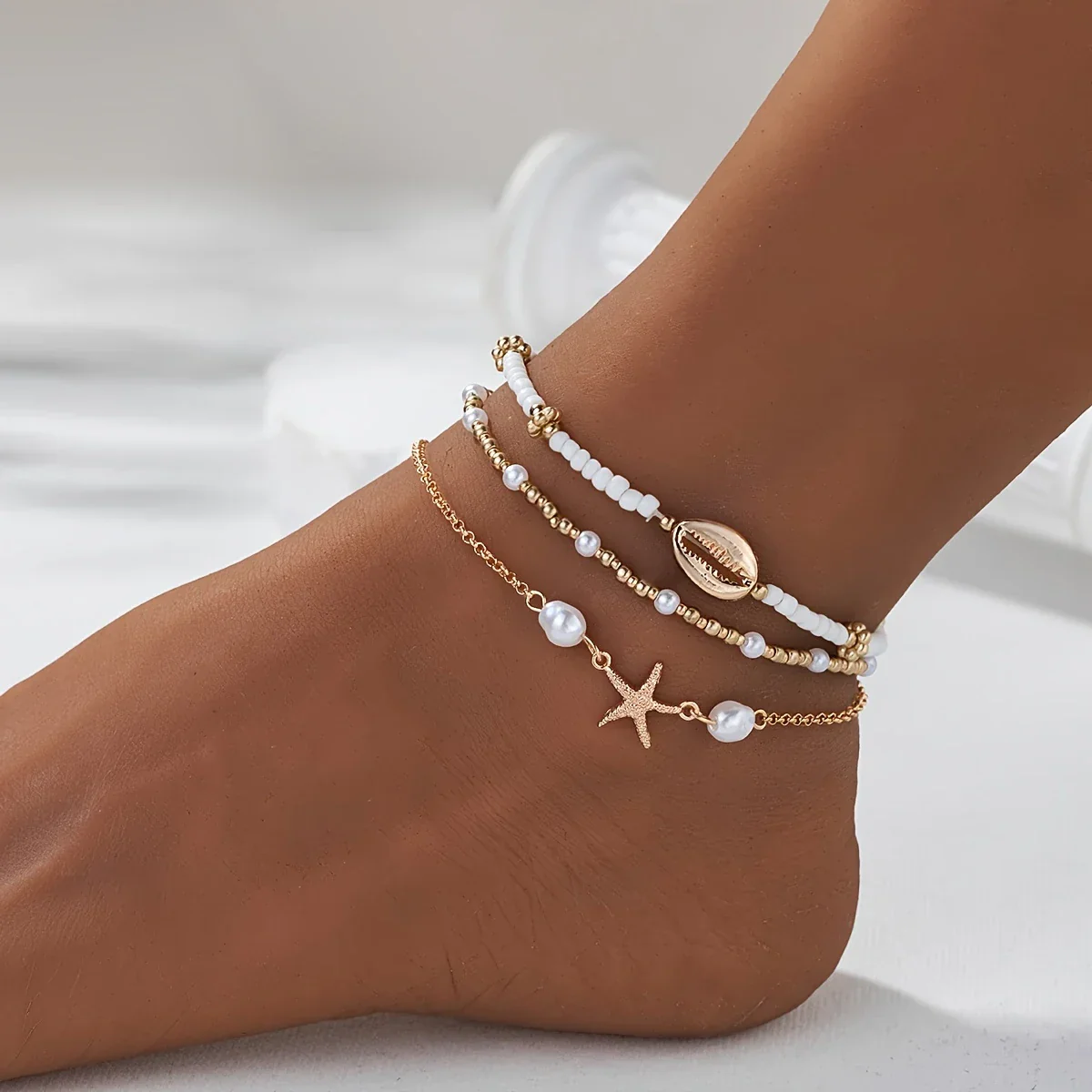Waterproof 3-Piece Gold Star Anklet