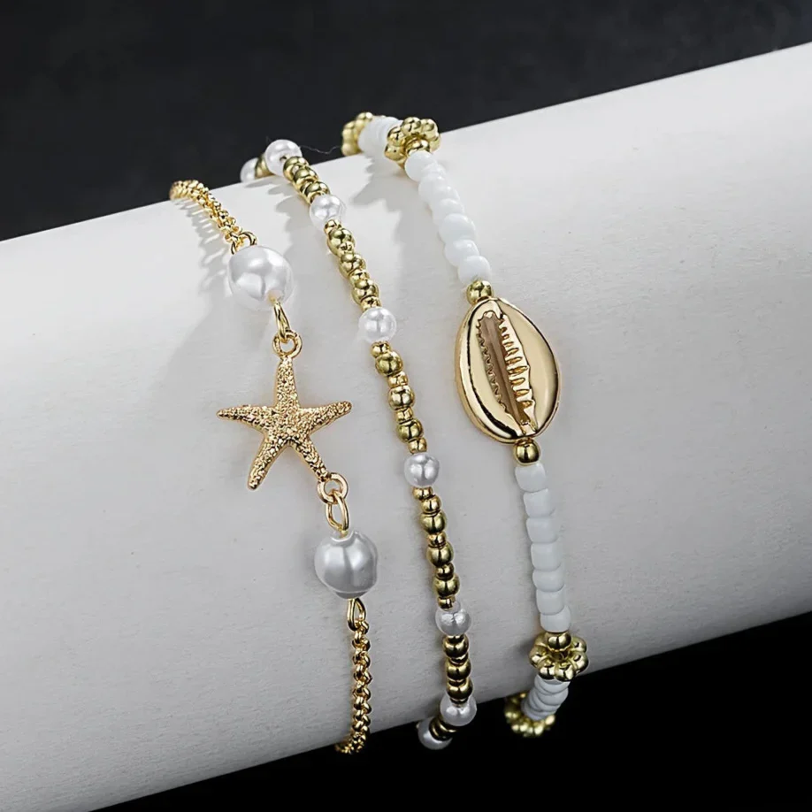 Waterproof 3-Piece Gold Star Anklet - Image 2