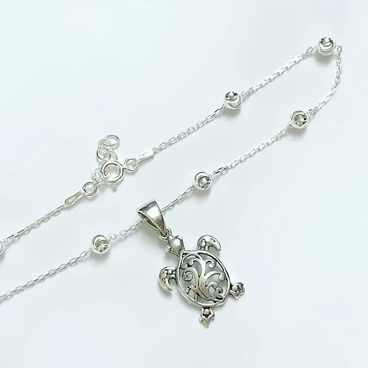 Waterproof Bohemian Turtle Anklet with Round Beads - Image 3