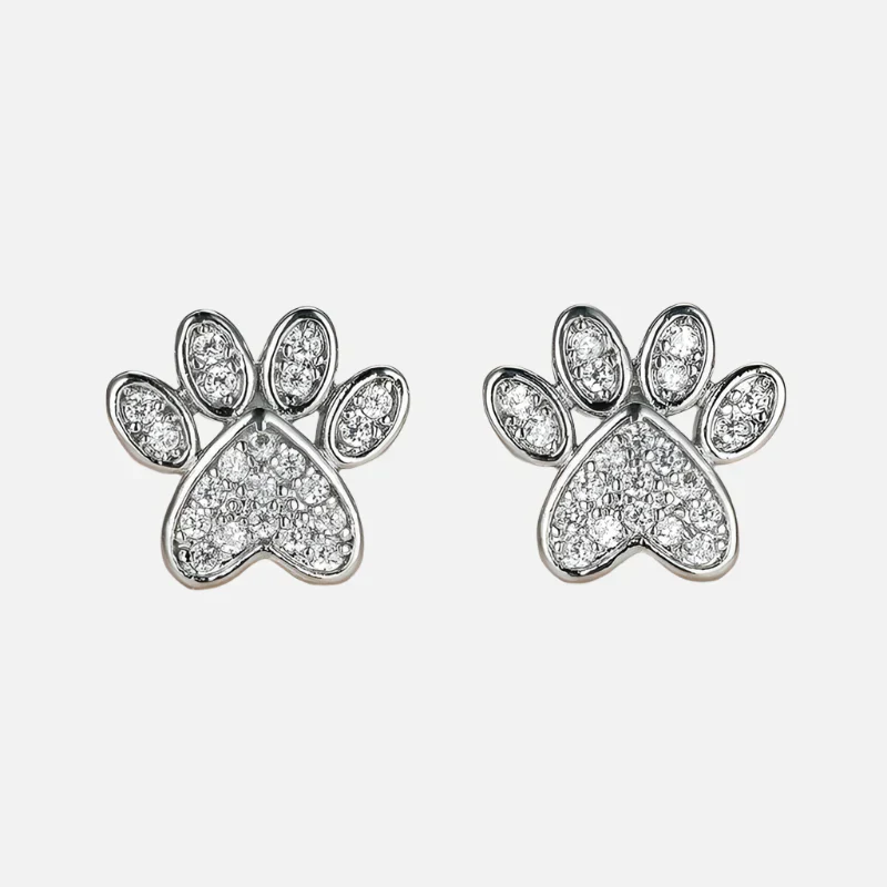 White Zirconia Paw Studs – Heart-Shaped Design - Image 2